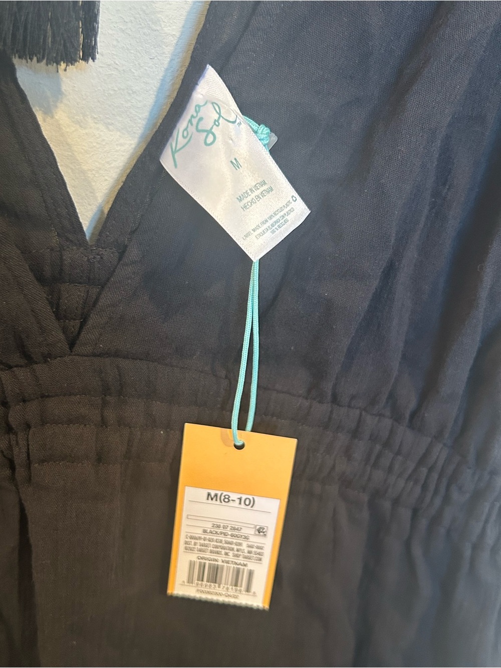 Kona Sol Black V-Neck Maxi Swim Cover-Up Cotton Dress Medium New - Picture 5 of 7